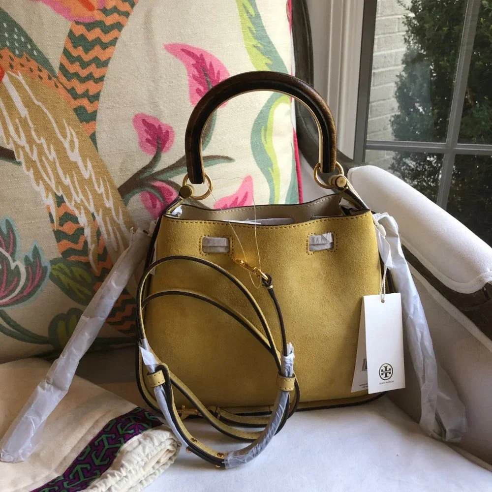 💛 NEW Tory Burch Miller Suede Cinch Bag in Beeswax